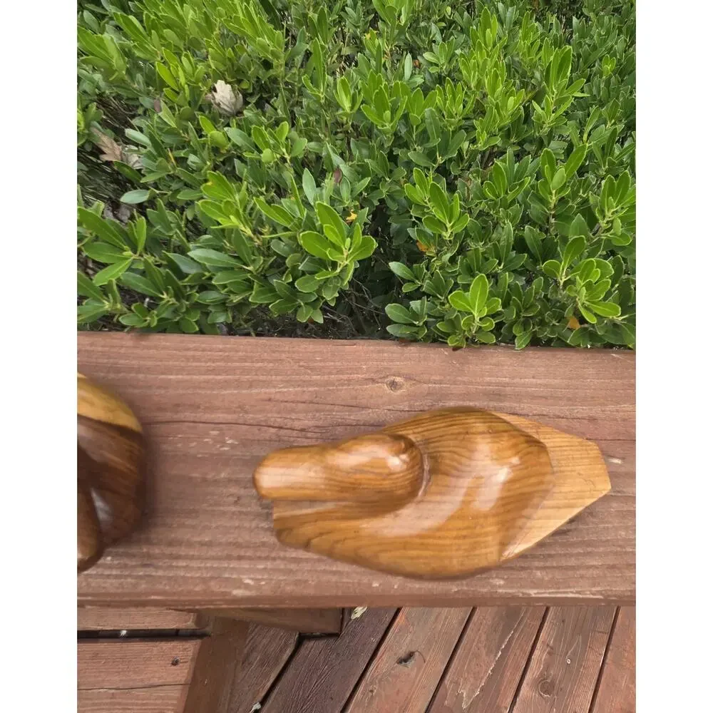 Vintage Carved Wood Duck Decoys Pair Mid Century Folk Art Rustic Lodge Decor